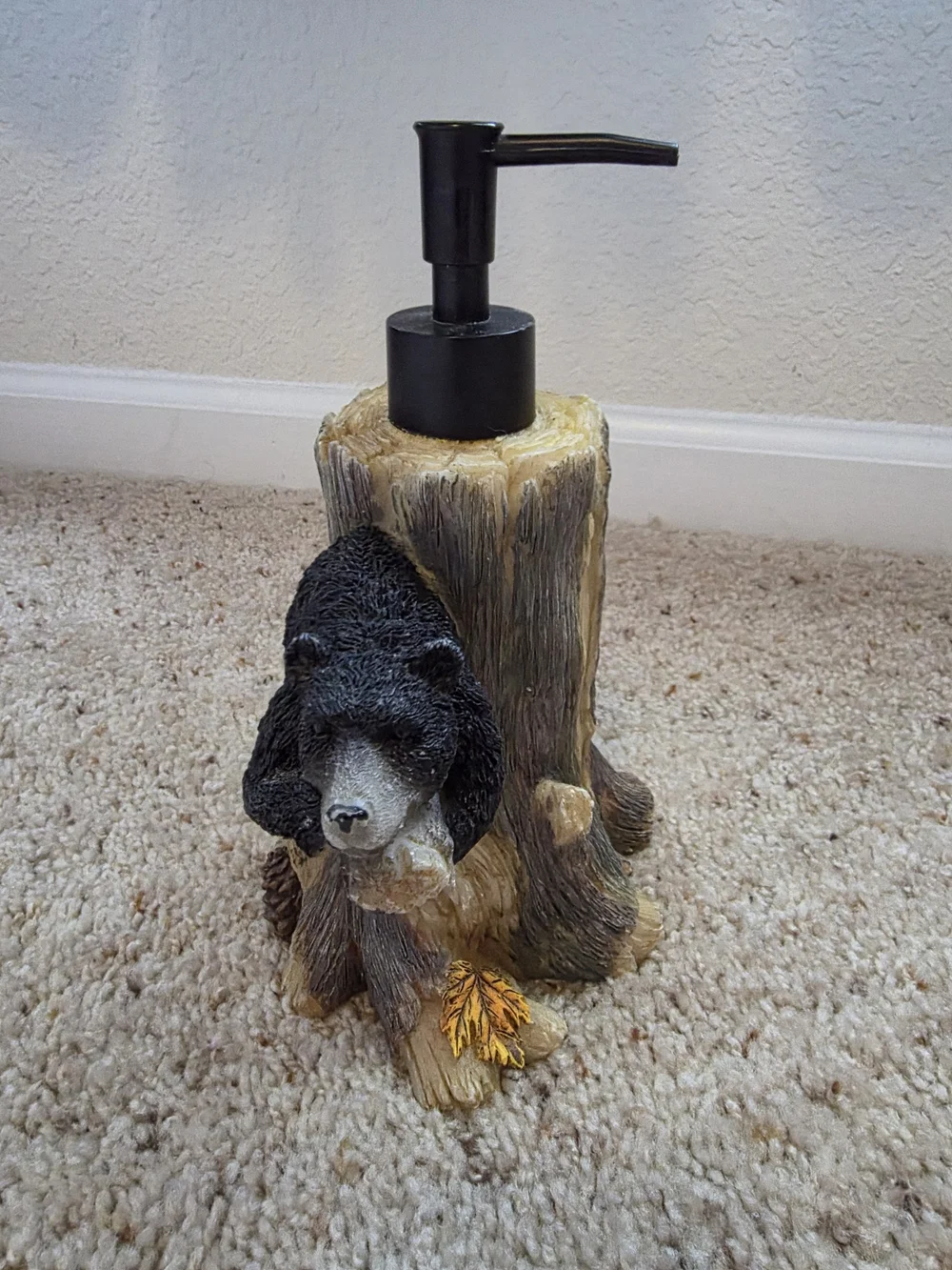 Rustic Black Bear Resin Soap Dispenser - Black